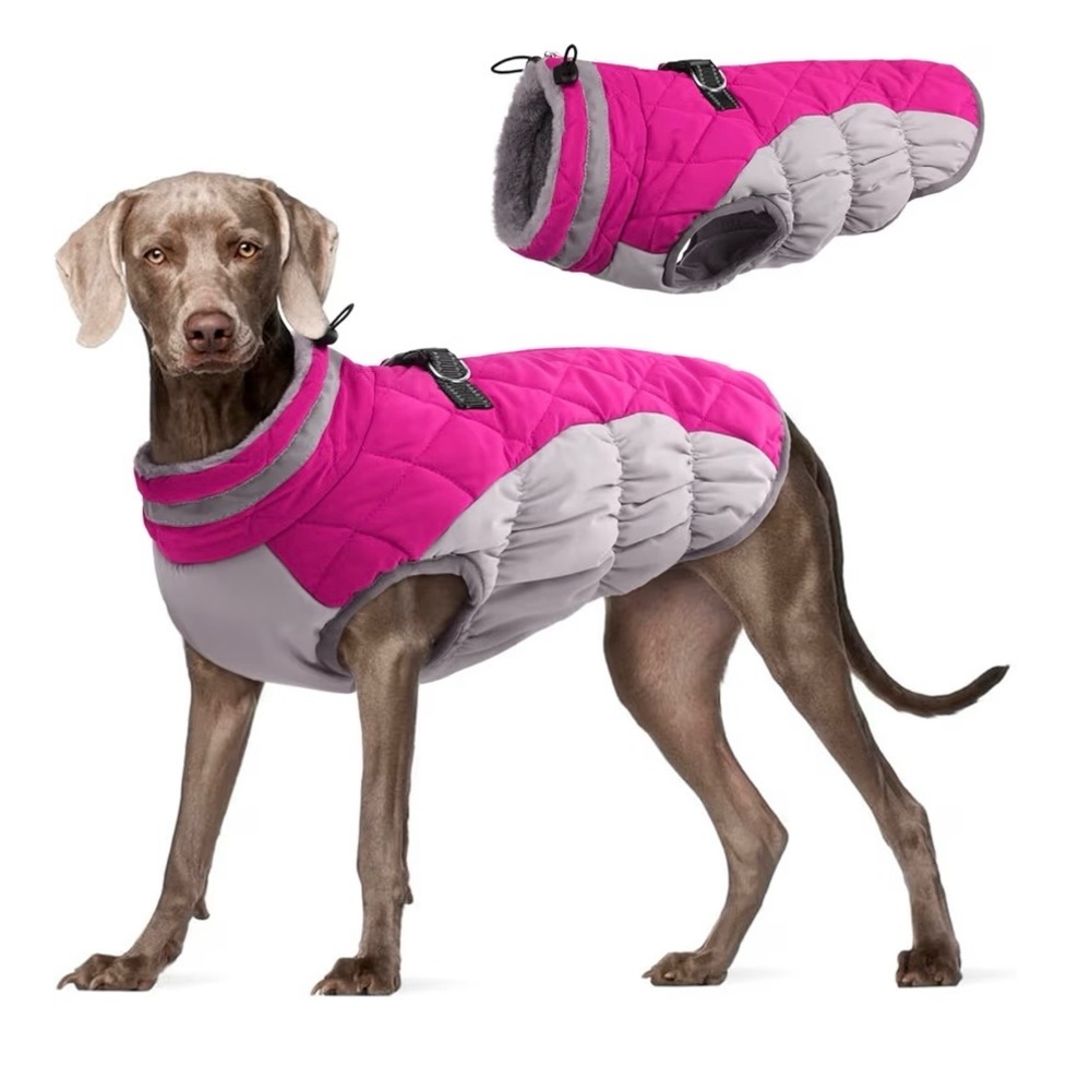 Stylish Pink and Gray Dog Coat Waterproof Windproof Large (A141)